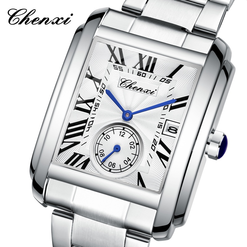 Cartier Watch Tank - CHENXI 8216 クォーツ時計ファッションシンプルなビジネスシンプルな銀色のステンレススチールストラップ腕時計男性用 Relógios Masculino