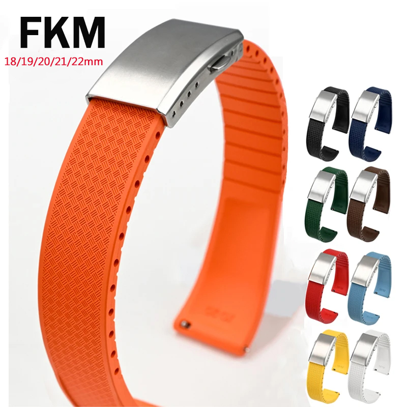 Suede Strap Watch - フッ素ゴム時計バンド FKM トロピックストラップ 18/19/20/21/22 ミリメートル折りたたみバックルクイックリリースカットサイズブレスレット男性女性