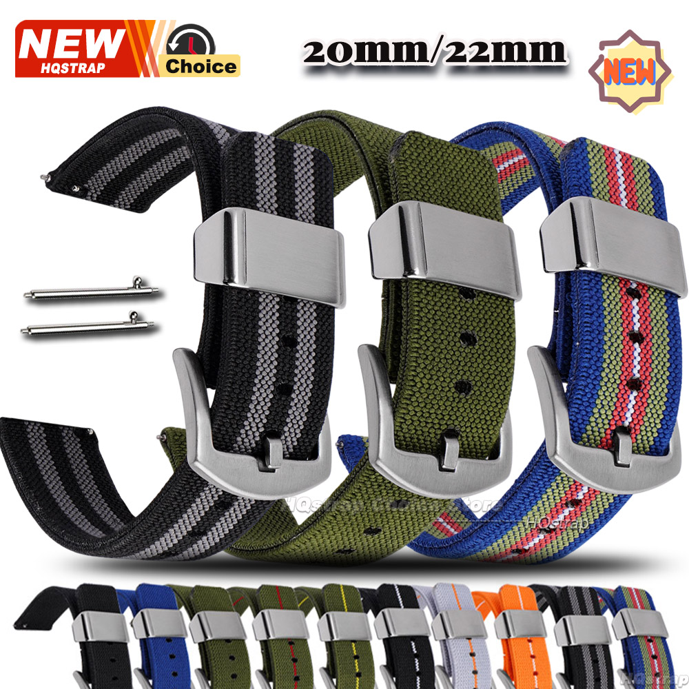 Nato Strap Nylon - スチールリング弾性ナイロンキャンバスストラップ22mm 20mmバンド、サムスンギャラクシークラシック用クイックリリースブレスレット、セイコー、ロレックス用バンド